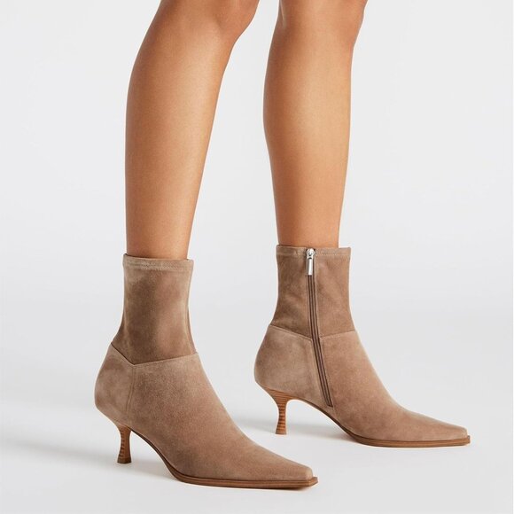 Women's Brown Ankle Boots Stiletto High Heel Pointed Toe Short Side Zipper Dress - Picture 4 of 6